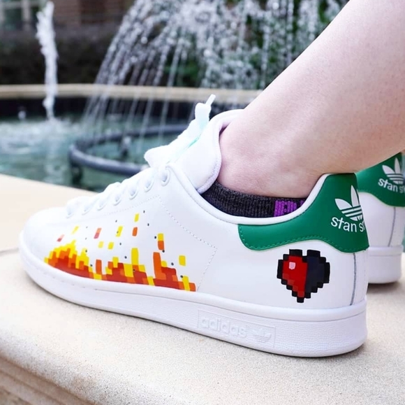 Adidas Shoes | Adidas Stan Smiths Custom Painted Minecraft Theme | Color: Green/White | Size: 9 | Swankyunicorn's Closet